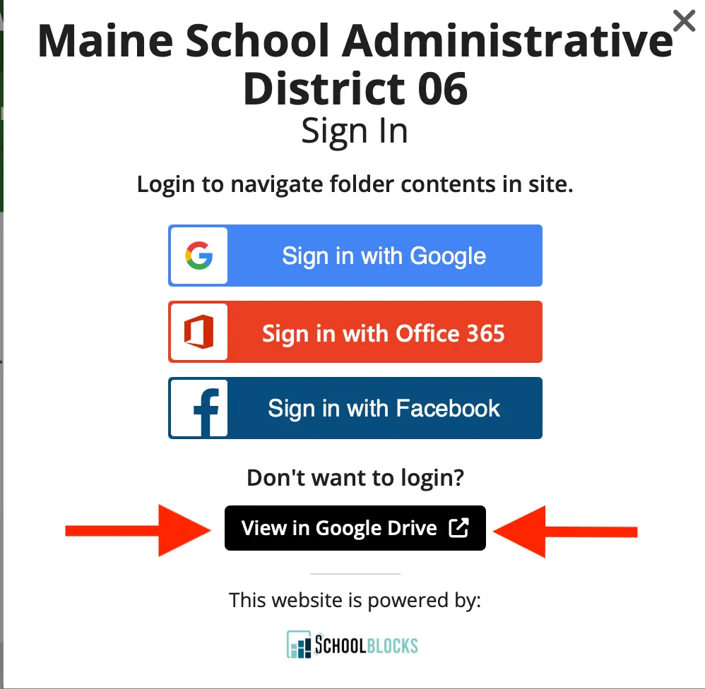 Image of sign in screen with option to View in Google Drive.  Click on this button to view the documents in the folders below.