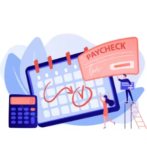 paycheck, calendar, and calculator image