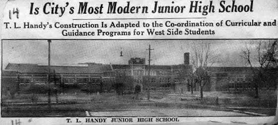 Newspaper clipping from Handy Middle Schools construction
