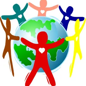 Image of children holding hands around globe