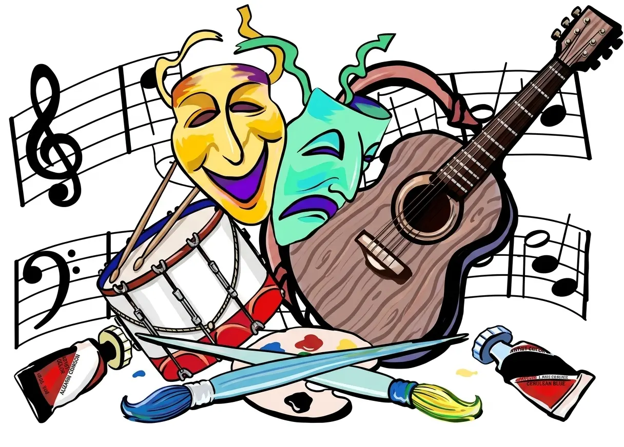 illustration with instruments and musical notes