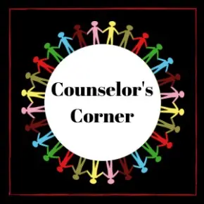 Counselor's Corner sign surrounded by a ring of colorful figures holding hands