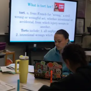 Business students working in classroom