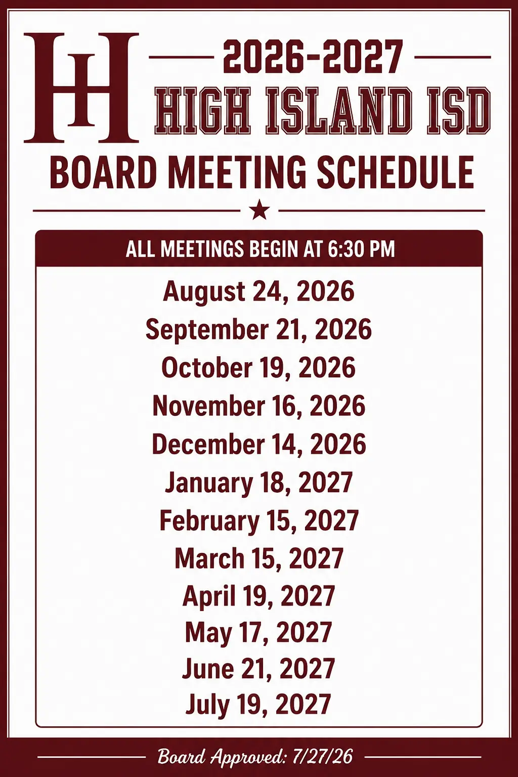 Board Meeting Schedule