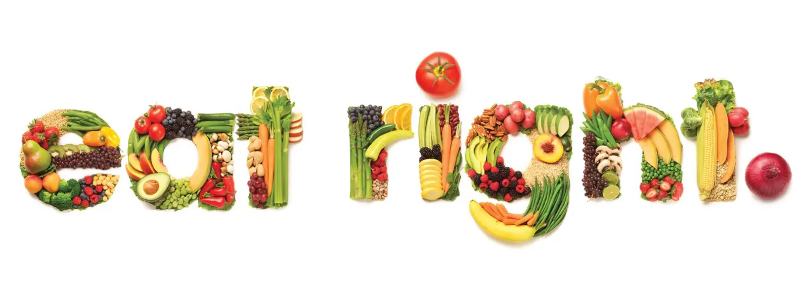 eat right spelled out in fruits and veggies