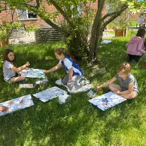 Students learning outside