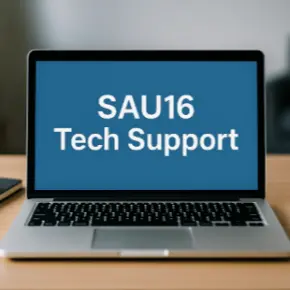 A computer with the words "SAU16 Tech support" in the center