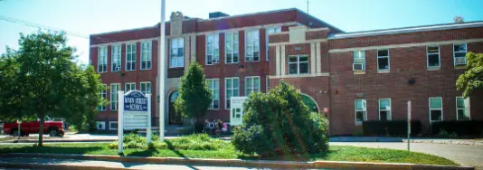 A picture of the front of Main Street school. 
