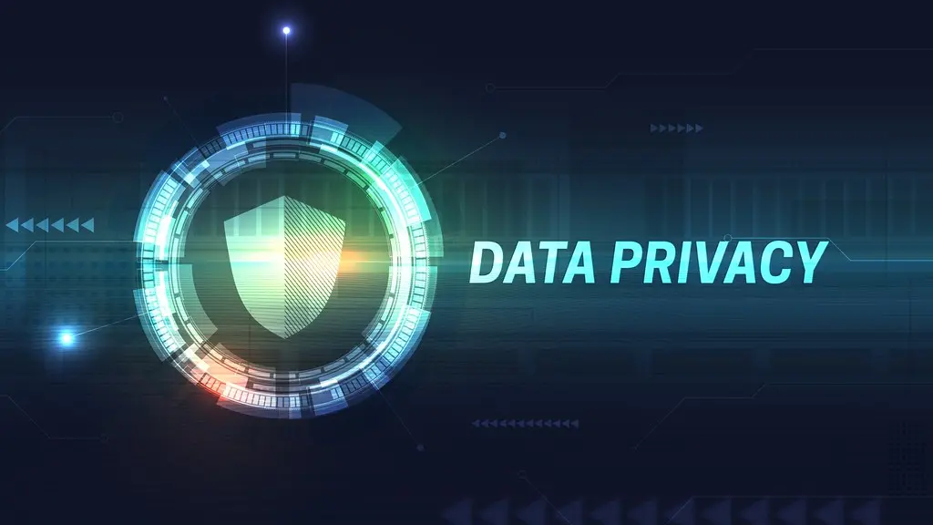 Computer graphic with a shield and words saying "data privacy".