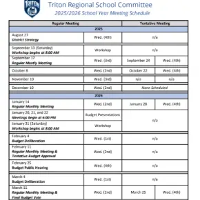 School Committee Meeting Schedule for 2025-2026