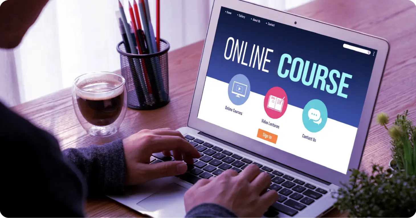 laptop with online course on screen