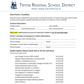 Image of TRSD annual health update page