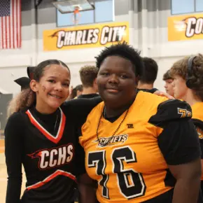 Two students at the Homecoming pep rally
