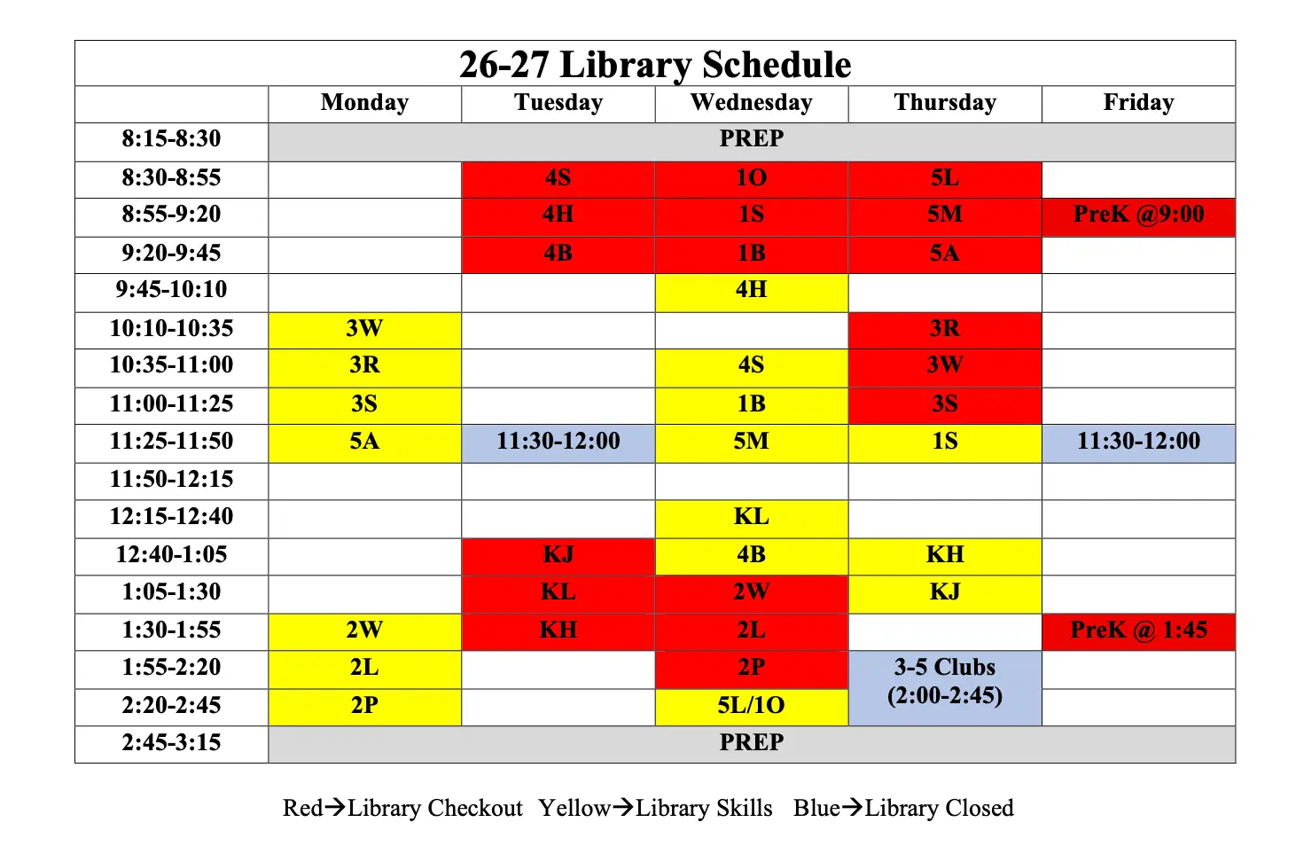 Library Schedule