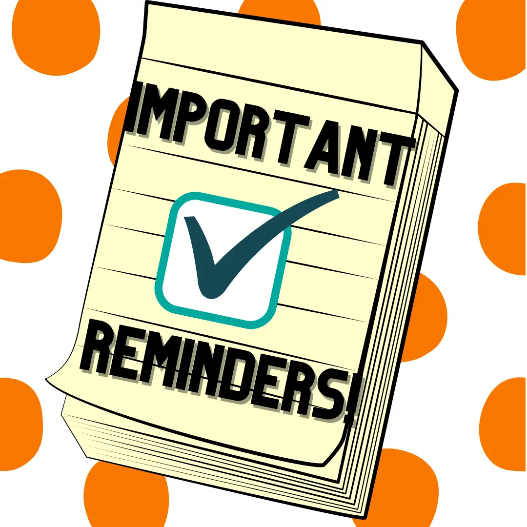 illustration of note pad saying "important reminders"