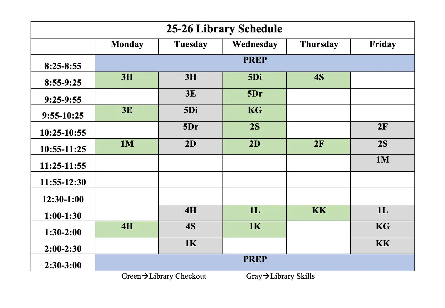 25-26 Library Schedule