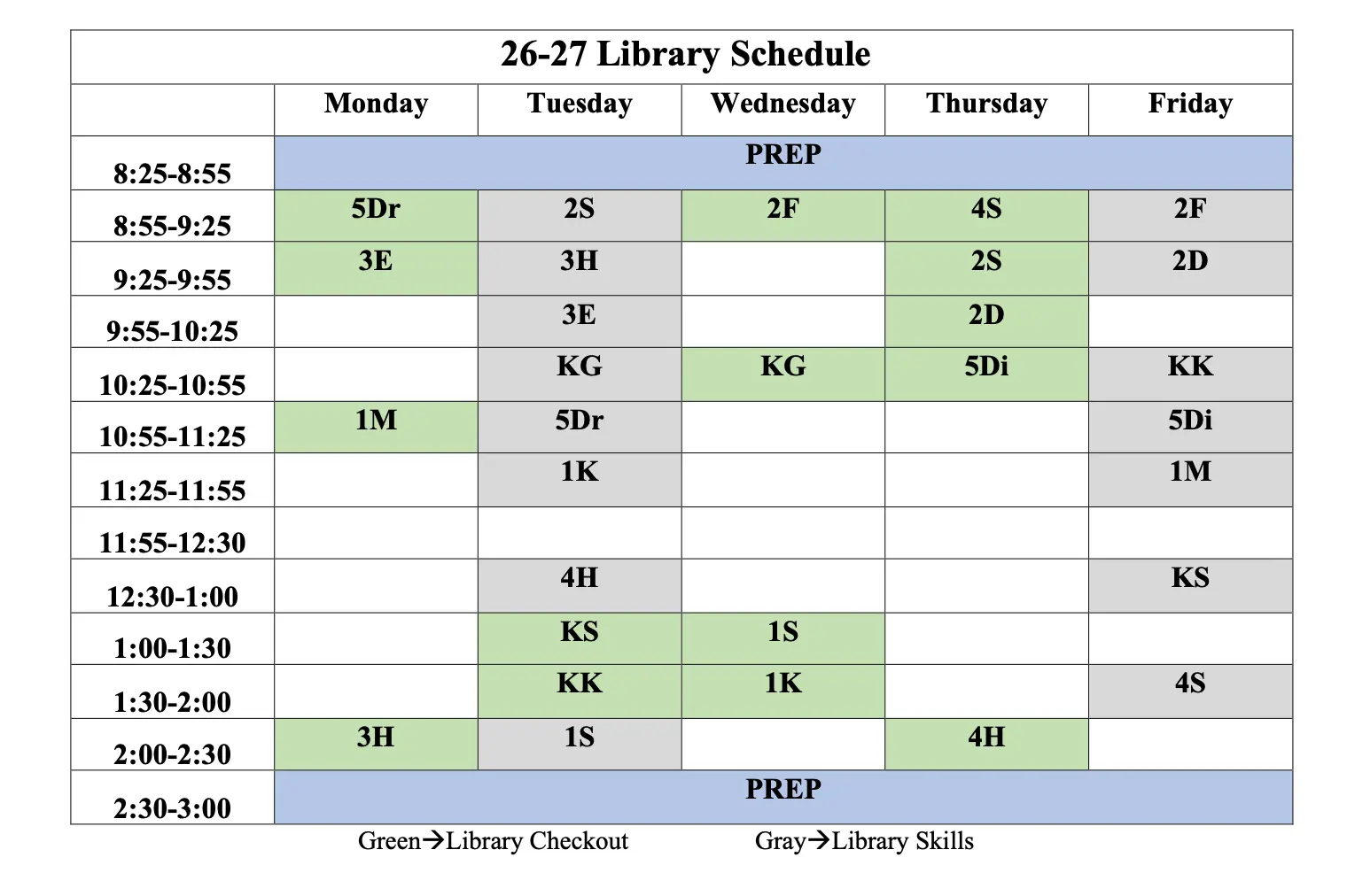 25-26 Library Schedule