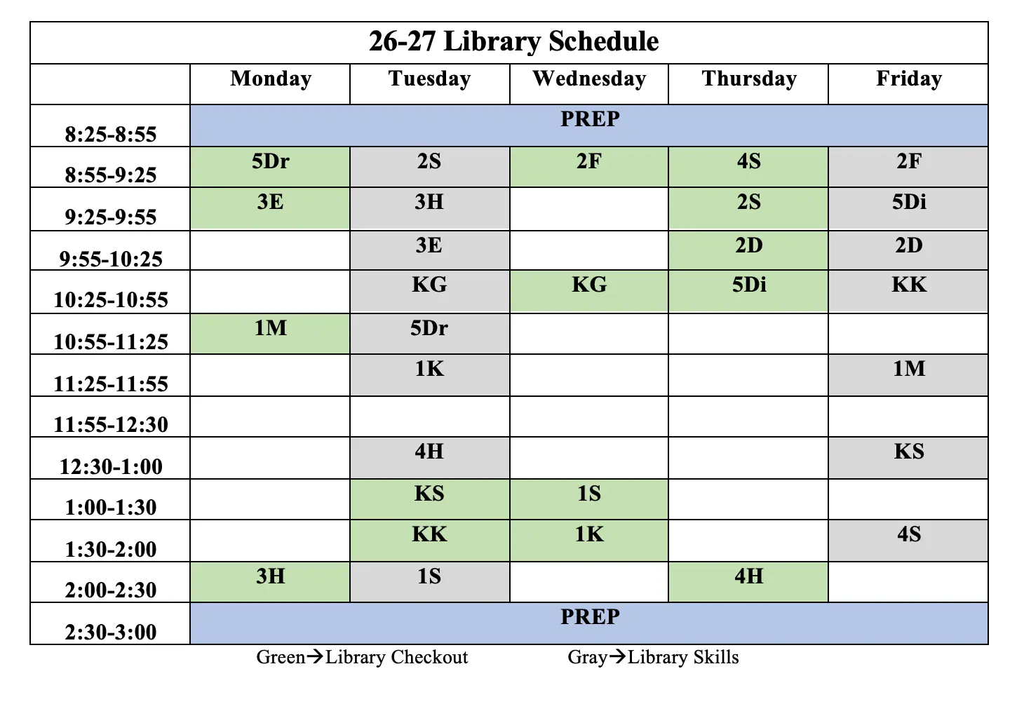 25-26 Library Schedule