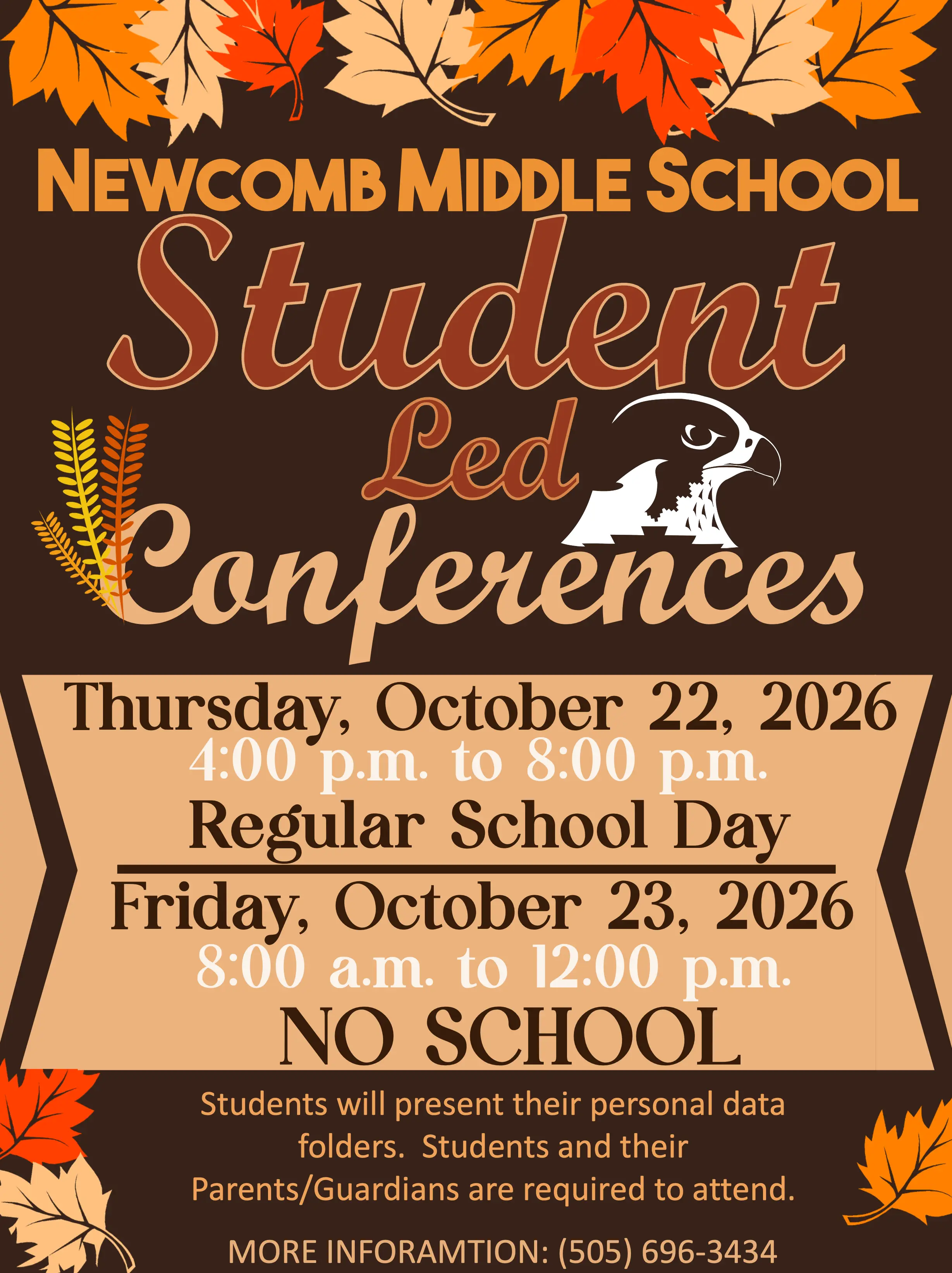 NMS Student Led Conferences - Flyer - October 22 & 23, 2026