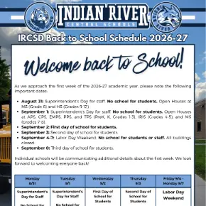 IRCSD Back to School Schedule 2026-27 flyer