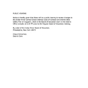 Public Hearing - IRCSD CoC and DWSP