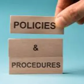 stacked blocks each says "policies" "&" "procedures"