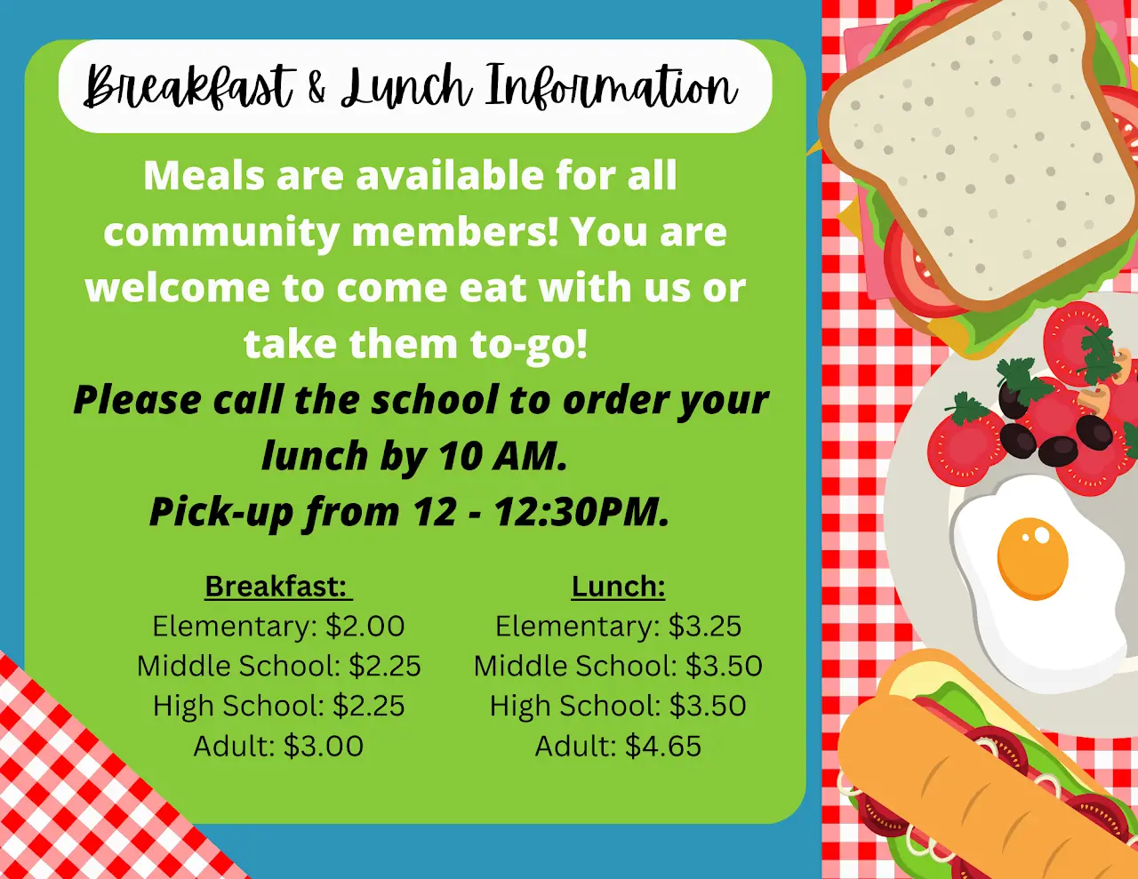 Breakfast & Lunch Information