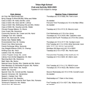 Clubs & Activities Schedule for 2022-2023