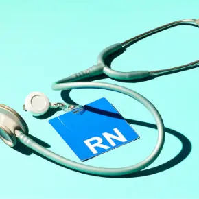Stethoscope with an RN badge 