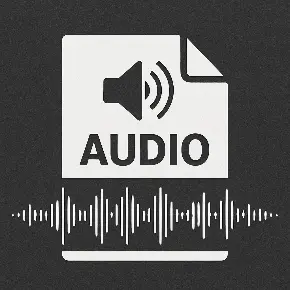 a symbol for a speaker with the word "Audio" and an image of a soundwave.