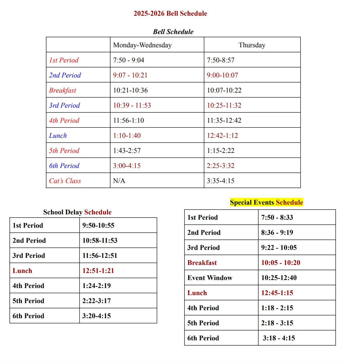 IHS 25/26 Bell Schedule