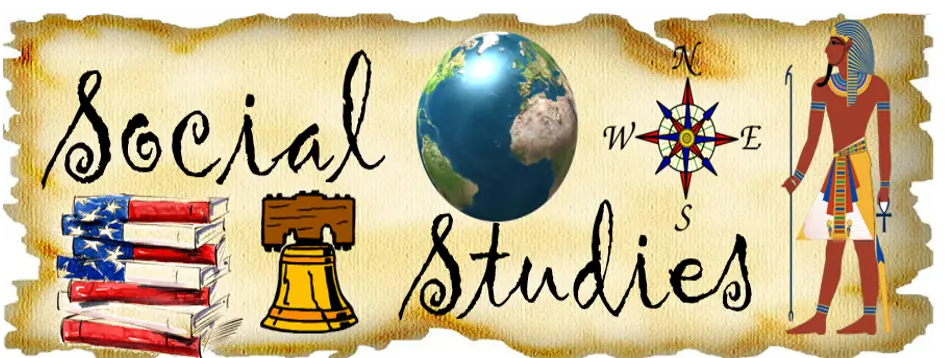 image of papyrus, books, a bell, ancient Egypt, and planet Earth along with the Social Studies as title