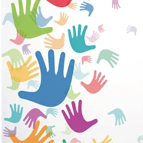 Cartoon drawings of hands in different positions all over the page