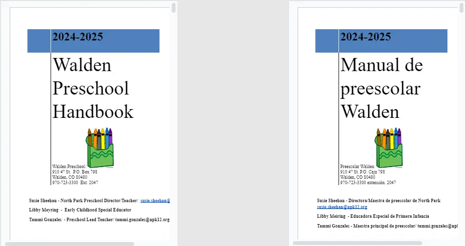Handbooks in English or Spanish