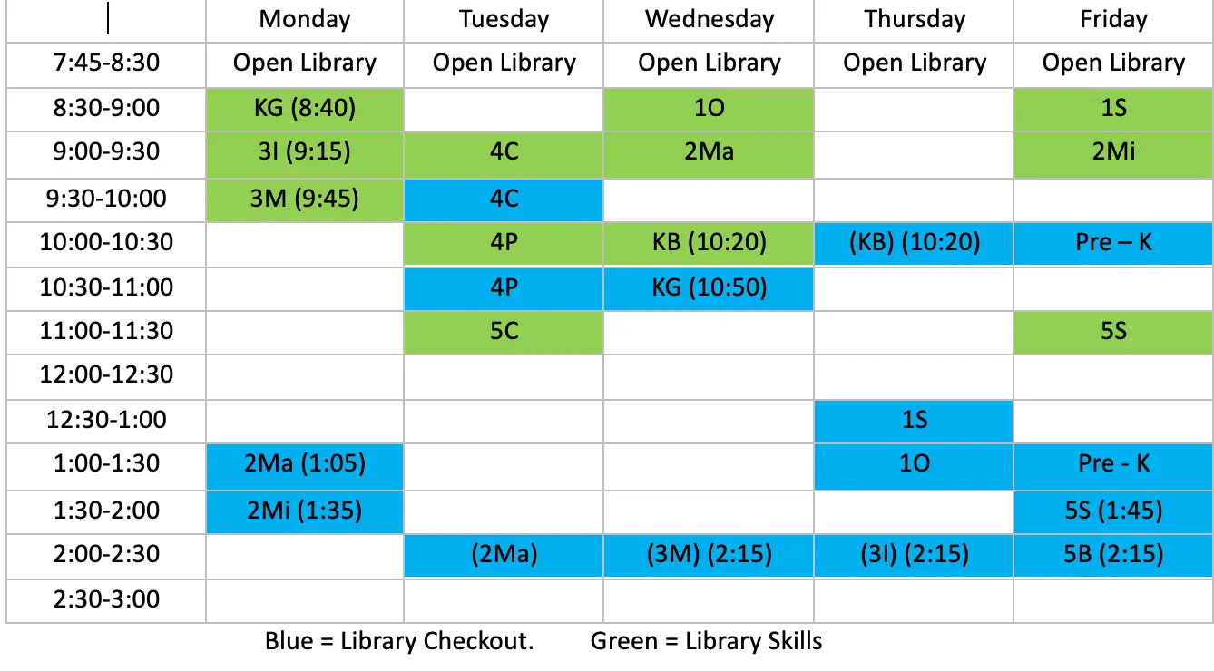 library schedule